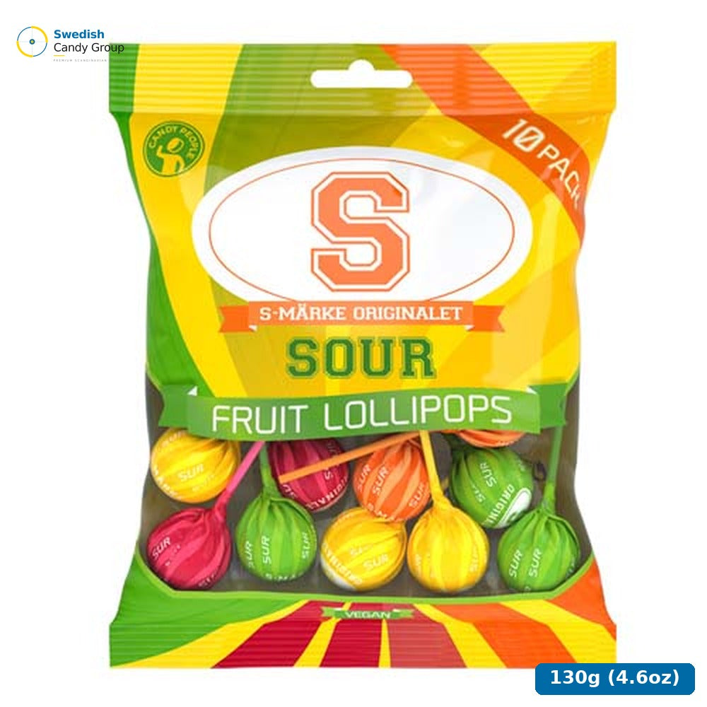 Candy People S-Märke Sour Fruit Lollies 10-P 130G — 12 bags