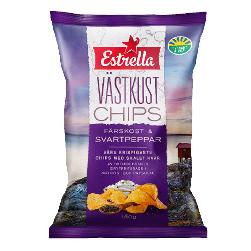 Estrella West Coast Chips Färskost & Svartpeppar 10 x 180 g