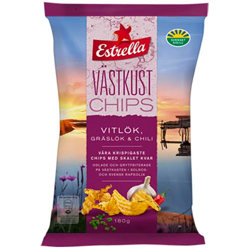 Estrella West Coast ChipsGarlic/Chives/CHILI 180g — 10 x 180g