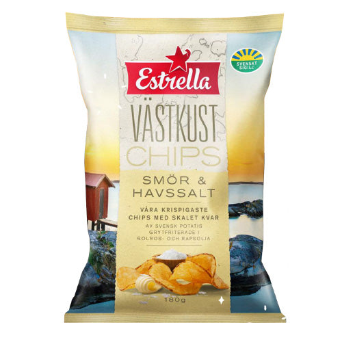 Estrella West Coast Chips Butter Och Halvssalt 10 x 180 G
